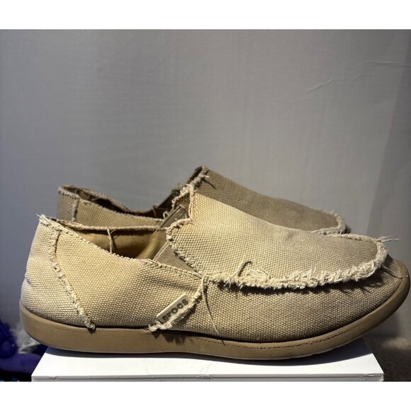 Mens Crocs Santa Cruz Loafers Frayed Canvas Slip-On Shoes Beige Size 10 - Picture 6 of 13